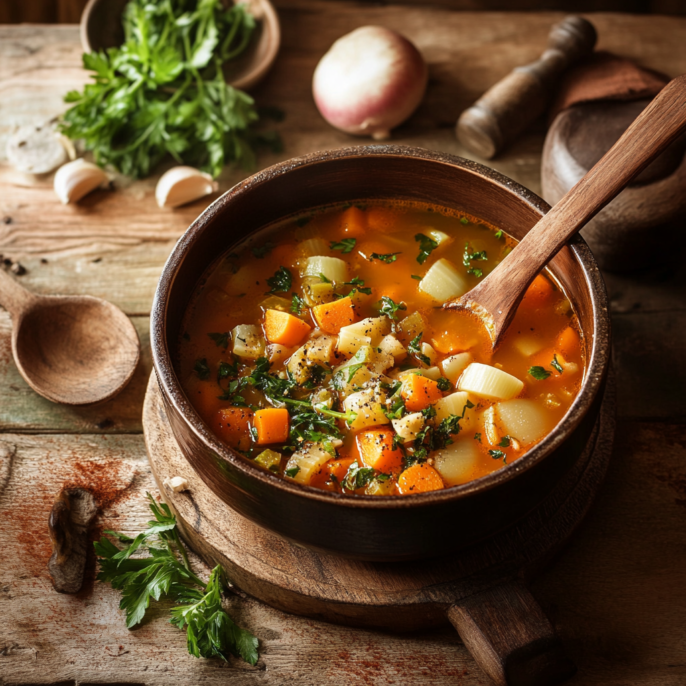 Soupe aux légumes et coquilles à l'ancienne